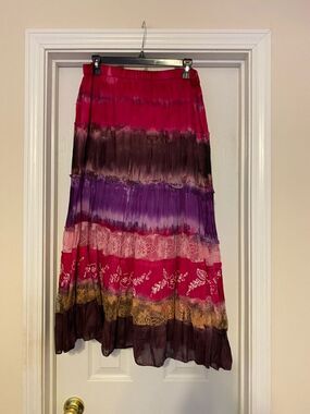 Women’s Tiered Tie-Dye Maxi‎ Skirt in Pink & Purple size L